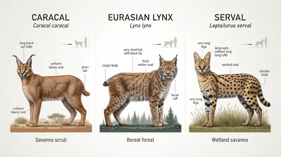 تفاوت کاراکال با سیاه‌گوش (Lynx) و سروال (Serval)