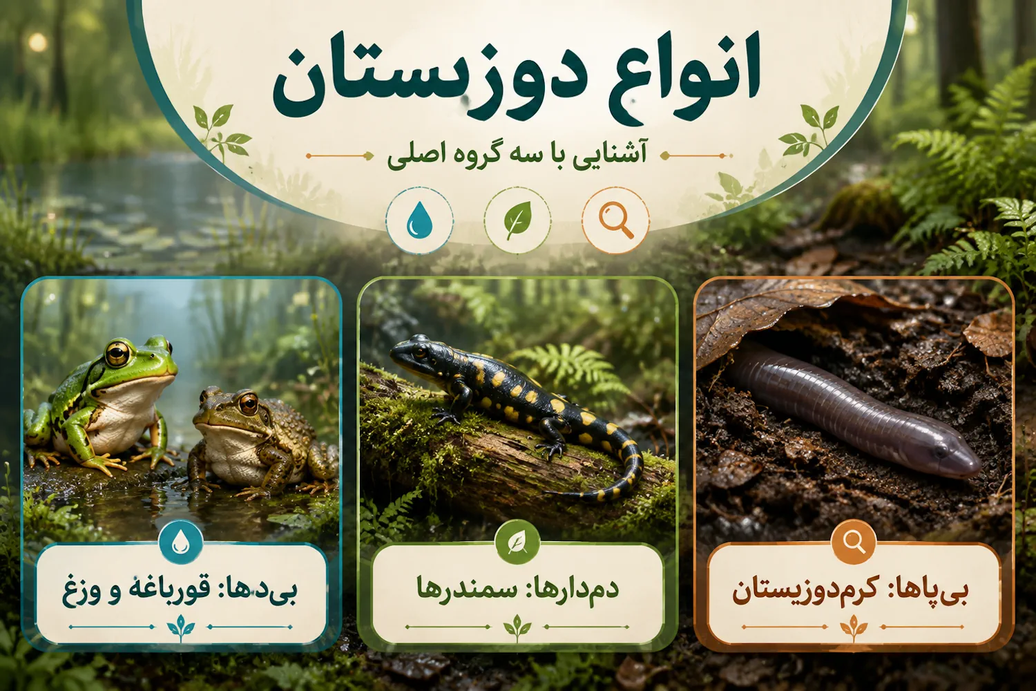 انواع دوزیستان؛ آشنایی با سه گروه اصلی